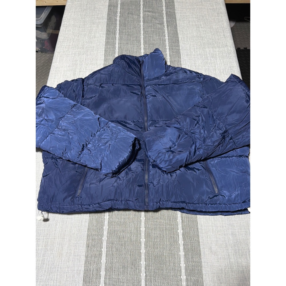 Navy Blue Puffer Jacket Women Zip Up Quilted Mock Neck Coat xl